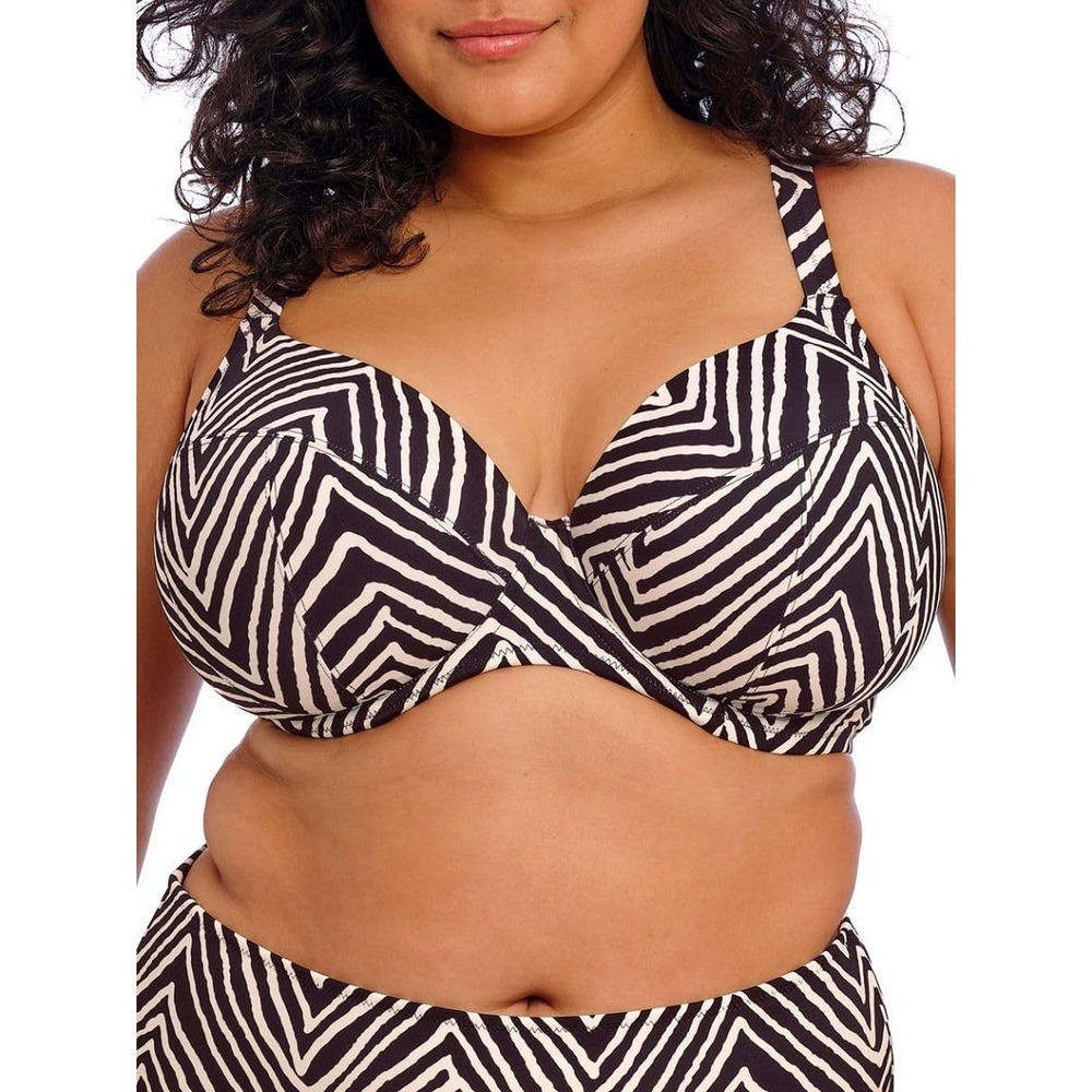 Elomi Black Fiji Falls Underwire Plunge Bikini Top (ES802602) 44F New w/ Tags!
